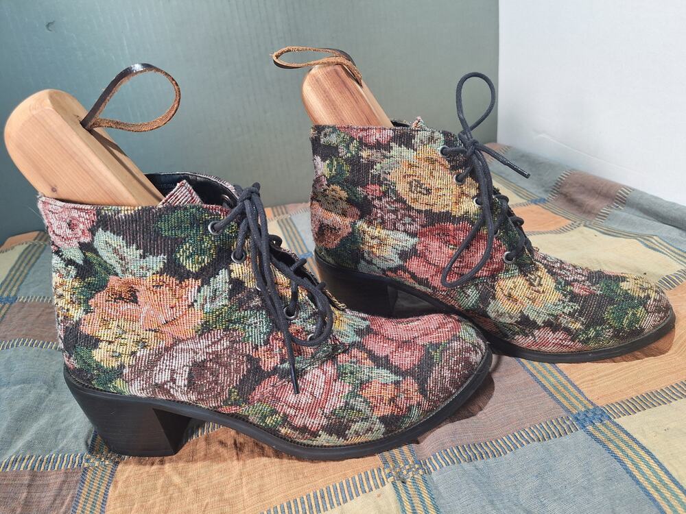 Diba London Dixie Floral Tapestry Lace Up Ankle Boots Womens 9M